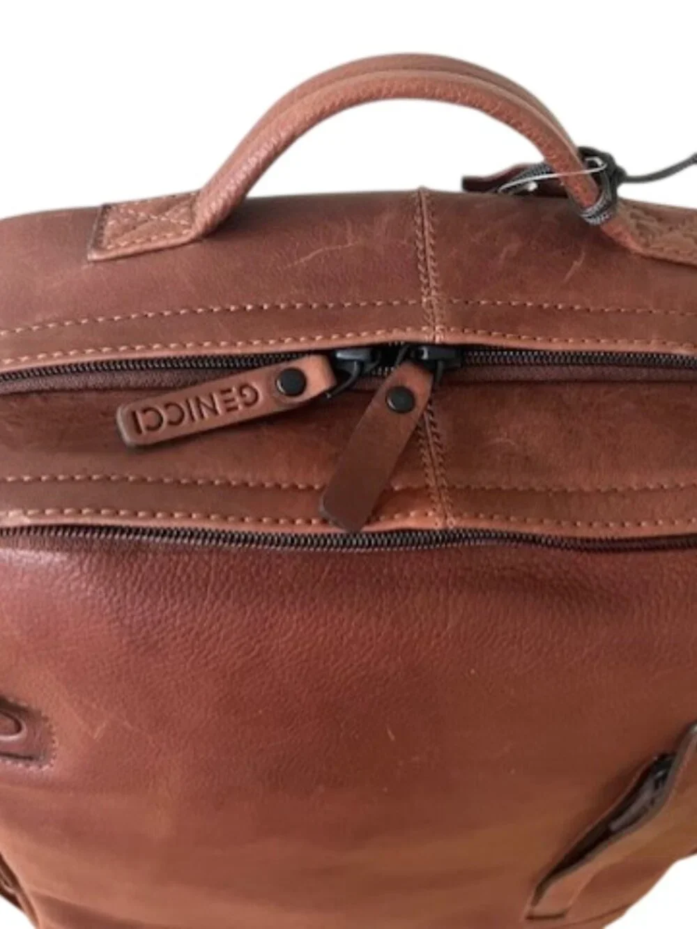 Genicci U-Falcon Leather Backpack Cognac Brown NWT Multi-Compartment